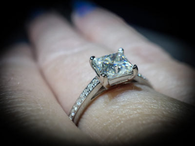 Moissanite 1 carat Princess Cut with pave side stones