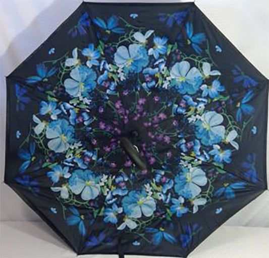 Blue flower garden Upside Down Umbrella