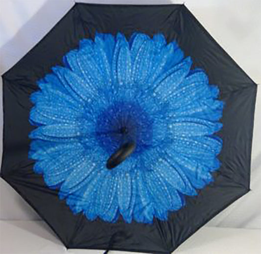 Blue on Black Upside Down Umbrella