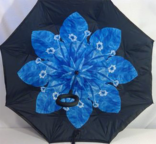 Blue Flower with flowers Upside Down Umbrella