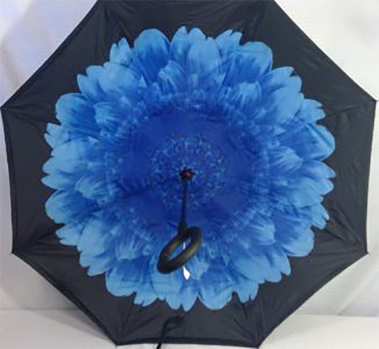 Blue Flower with Turquoise Tips Upside Down Umbrella