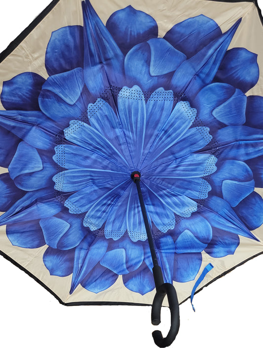 Blue on Beige Upside Down Umbrella