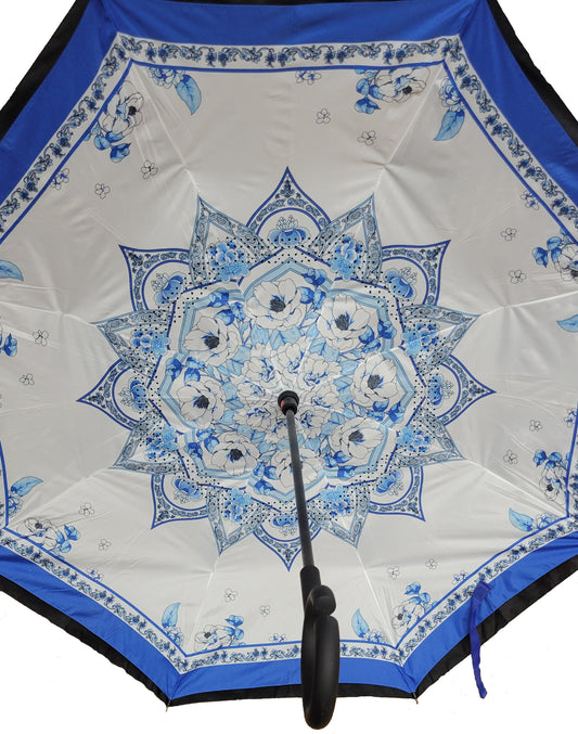 Blue and white Mandala  Upside Down Umbrella