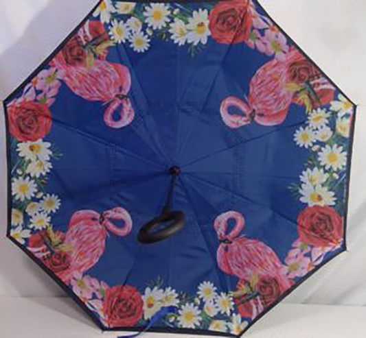 Blue Flamingo Upside Down Umbrella
