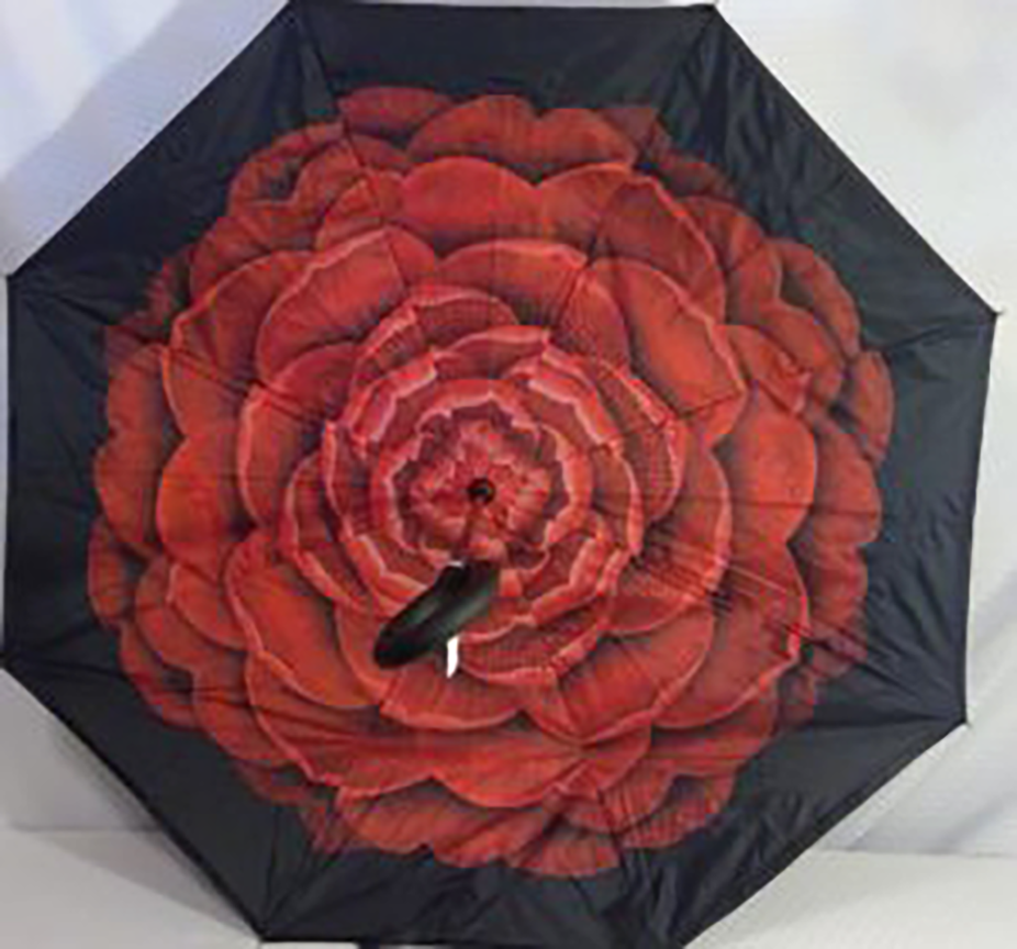 Red Swirl Rose Upside Down Umbrella