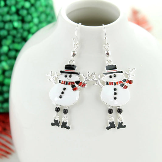 Buffalo Check Dangle Leg Snowman Earrings