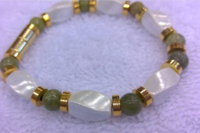 White Pearl with Gold and Green bracelet