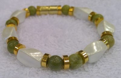 White Pearl with Gold and Green bracelet