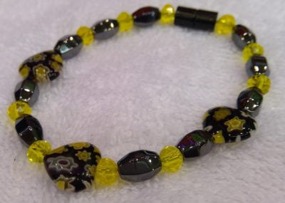 Yellow and Black Millefiori handcrafted heart bracelet