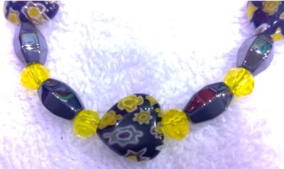 Yellow and Black Millefiori handcrafted heart bracelet