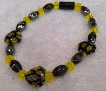 Yellow and Black Millefiori handcrafted heart bracelet